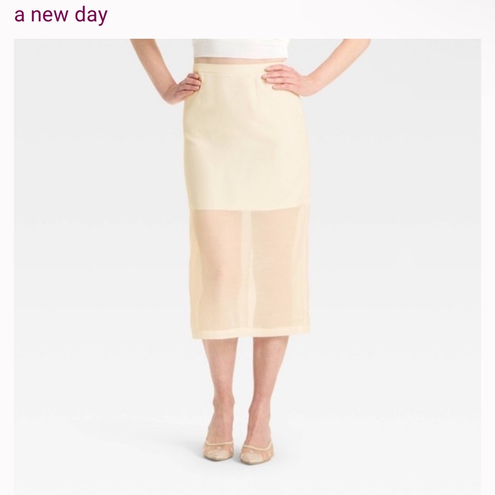 a new day Light Cream Sheer Panel Midi Skirt